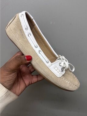 Sebago 'Bala' Taupe/White Boat Shoes Size 6.5